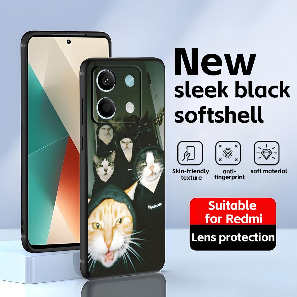 Смешные кошачьи мемы Чехол для телефона Для Redmi Note 14 13 12 11 Pro Plus S 5G 14C A3 Мягкий черный чехол для телефона