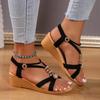 Summer New Versatile Non-Slip Wear-Resistant Sandals Casual Fashion Metal Decorative Wedge Solid Color Sandals for Women
