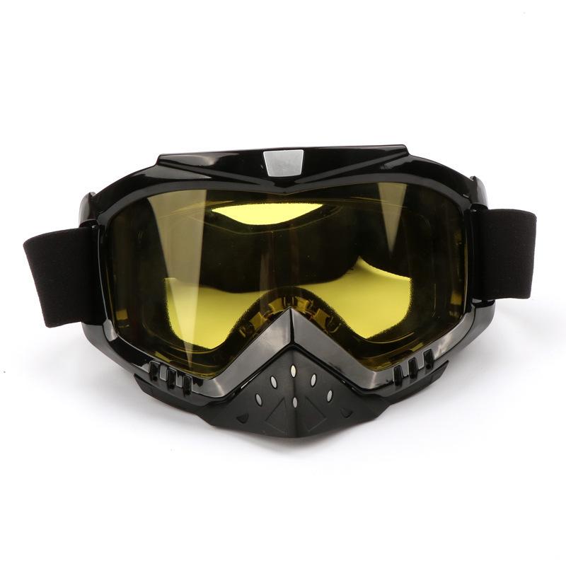 Motorcycle goggles with small nose guard, shiny black frame, non-slip velvet elastic strap, sports windproof and sun protection goggles
