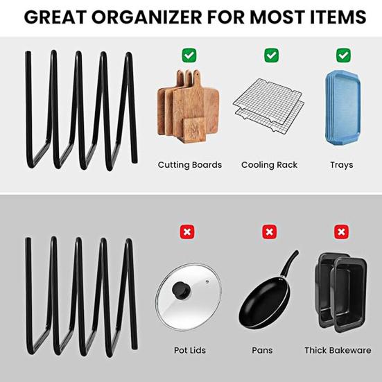 Подставка для разделочных досок Черный металл Вертикальный органайзер для хранения для кухонной столешницы Железный держатель Подставка для крышек кастрюль Экономия места