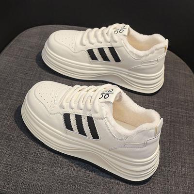 Кожаные маленькие белые туфли женские бархатные хлопковые туфли осень и зима новая обувь универсальная платформа повседневная обувь маффин спортивная обувь