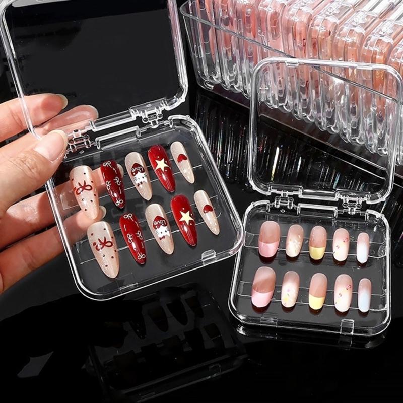 10Pcs Clear Press On Nail Organizer Case For Nail Art Business And Salon Storage False Nail Display Acrylic Box