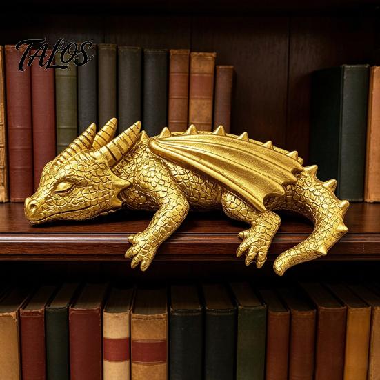 Украшение для кабинета Спящий дракон Декор для книжной полки, Фигурка для книжного уголка, Готический декор для домашней библиотеки, Фантастический книгодержатель, Полка