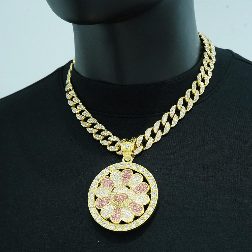 Красочный вращающийся кулон в виде подсолнуха, кубинский предмет, европейское и американское ожерелье, модный бренд в стиле хип-хоп, персонализированные цветочные украшения