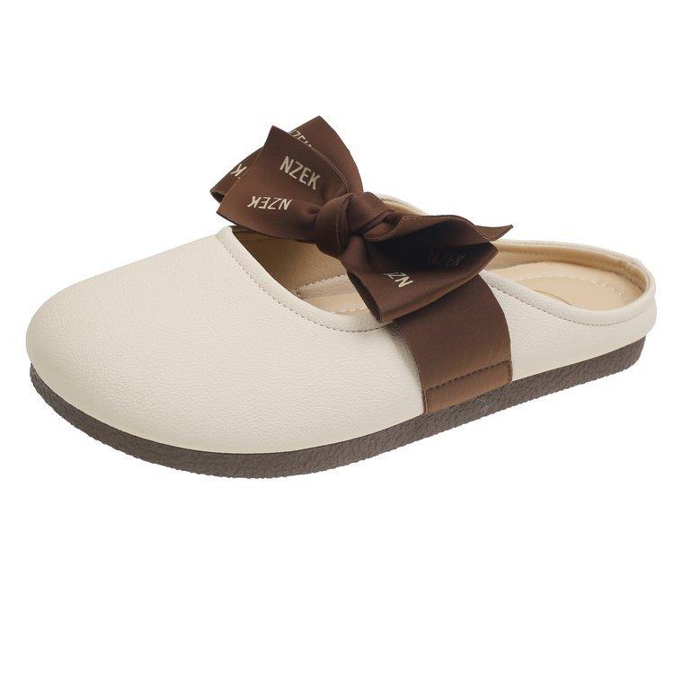 Тапочки-мешки на мягкой подошве, женские ленивые туфли 2025 года, весна, новые туфли с французским бантом на одной педали, полуопорные одинарные туфли