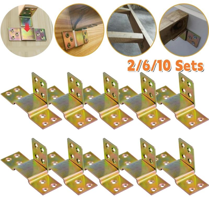 2/6/10 Sets Heavy-Duty Solid Wood Bed Frame Hardware Kit,Metal Bed Rail Brackets,Wooden Frames Corner Bracket with Hook & Buckle