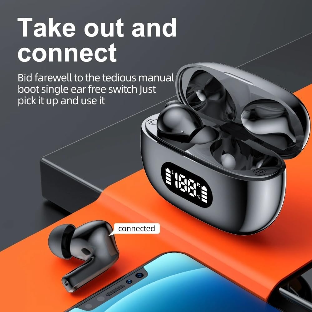 Беспроводная Bluetooth-гарнитура Bluetooth-наушники с зарядным чехлом Сенсорное управление Bluetooth 5.3-наушники с дисплеем (черный)