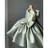 Vestito Principessa in Raso per Bambina Grande Fiocco Vestito per Damigella d'Onore Esibizione al Pianoforte