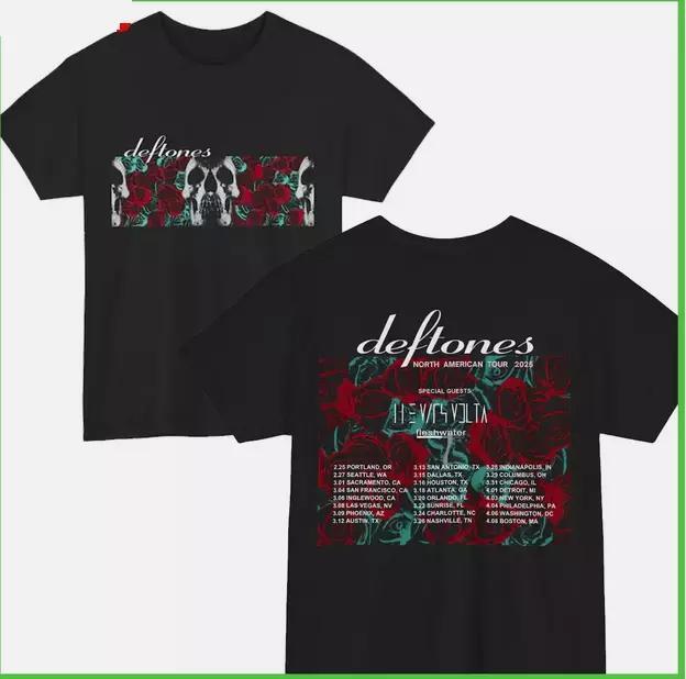 Футболка Deftones Североамериканский тур 2025 2-сторонняя Черная футболка vtg NH20047