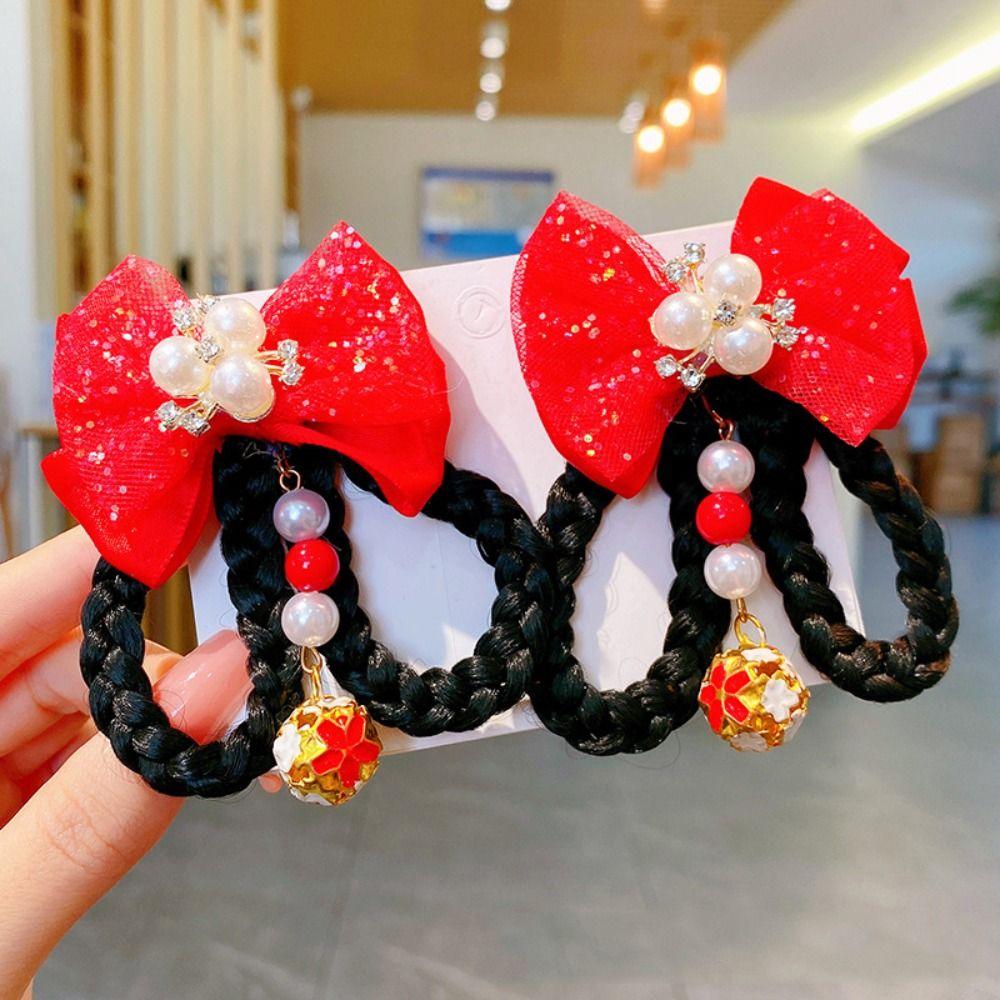 2 шт. кисточка новогодний головной убор китайский стиль красный парик коса шпилька детская заколка для волос