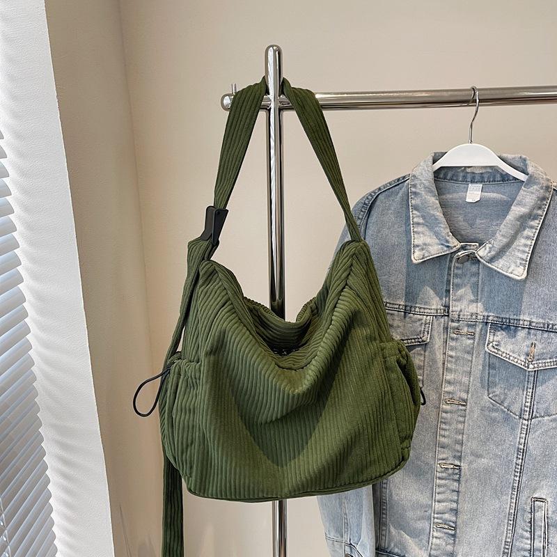 Осенне-зимняя вельветовая универсальная большая вместительная сумка через плечо для девочек, японская однотонная сумка-мессенджер, классная сумка