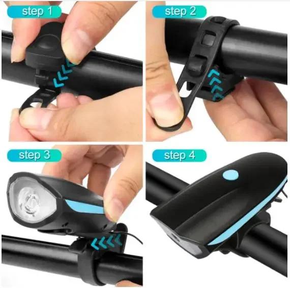 Bicycle Front Light with Bike Horn USB Rechargeable Bike Front Lamp Electronic Bell Cycling Flashlight Lantern MTB Accessories