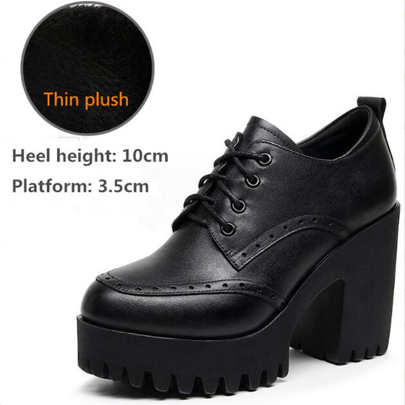 New Women Pumps Shoes Size 32-43 Deep Mouth Women Oxfords Fall Winter Plush Thick High Heel Shoes Platform Pumps Office