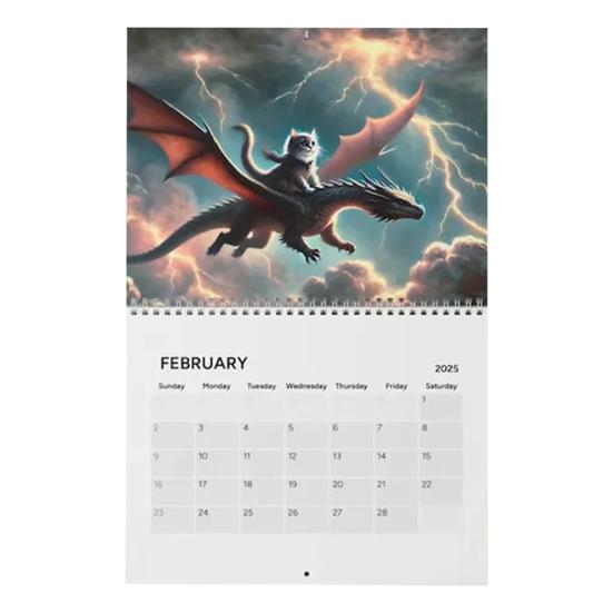 2025 Настенный календарь Забавный кот Дракон Поездка Настенный подвесной календарь 12 месяцев Расписание Органайзер Офис Домашний декор