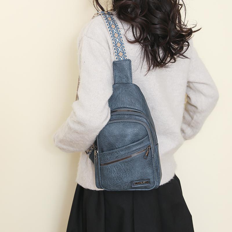 Женская кожаная нагрудная сумка, однотонная сумка через плечо, поясная сумка с цветными бретелями