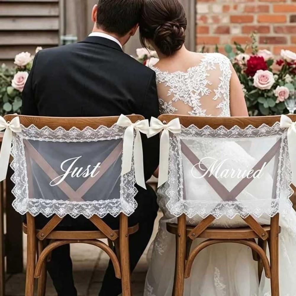 2PCS French Romantic Wedding Chair Decoration Creative Wedding Chair Banners Chair Decor