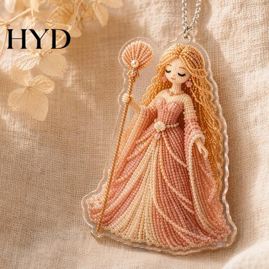 Double-sided Printed Ornaments 2D Flat Acrylic Christmas Ornaments, Bead Embroidered Art Goddess Fairy-themed Decorations Pattern Pendant,Double-Sided