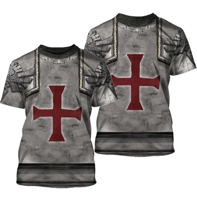 Medieval Knight Armor Men's T-shirt Tops 3D Print Tshirts Templar Knight Cosplay Short Sleeve Shirt O Neck Cool Streetwear