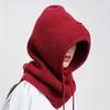 1PC Couple Solid Color Woolen Hats Women Winter Thick Knitted Warm Ear-protection Hooded Scarf