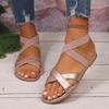 Fashion Champagne Anckle Wrap Low Heel Sandals Women Weightlight Cross Tied Flat Sandals Woman Fashion Summer Anti Slip Sandalias Mujer