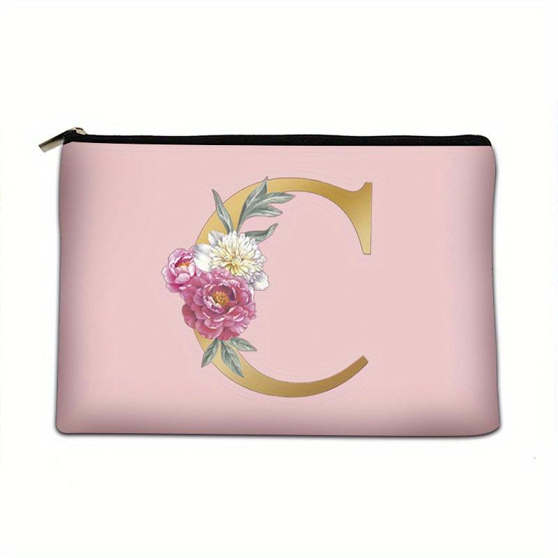 Flower Letter Print Zipper Storage Bag Lightweight Versatile Pouch Trendy Clutch Bag