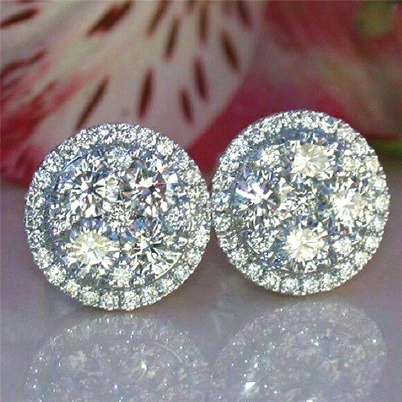 925 Sterling Silver Big Round Stud Earrings for Women Luxury Inlaid Shiny CZ Fashion Contracted Wedding AccessoriesGood product