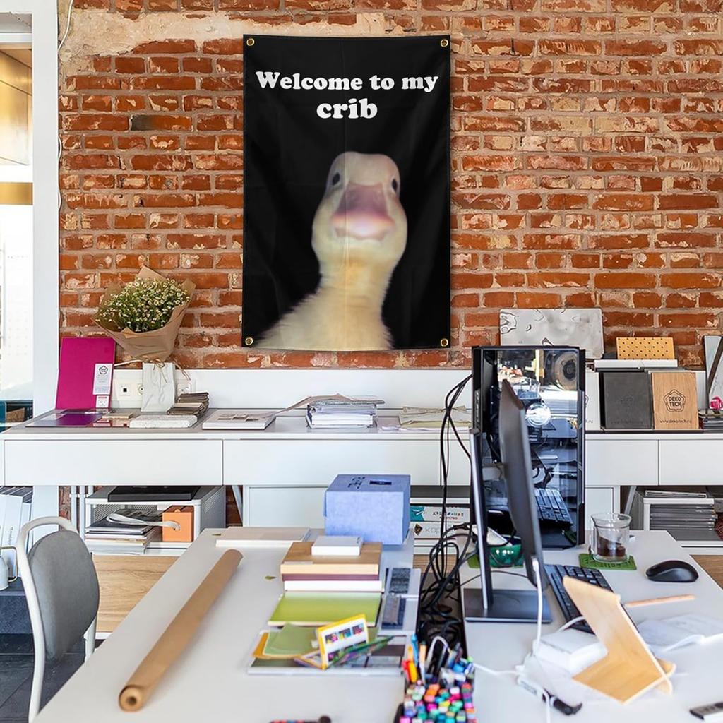 Welcome to My Crib Cute Duck Flag Teen Girl Boys College Room Dorm Decor Cool Stuff Funny Anime Flags for Room Home Decorations Posters Tapestry for