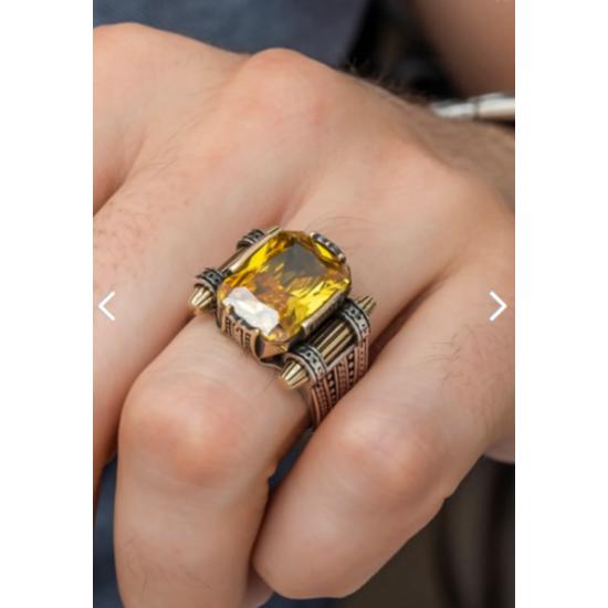 Кольцо Citrine Stone Square Design из стерлингового серебра 925 пробы
