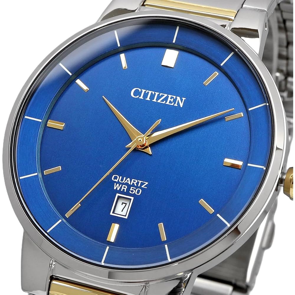 Citizen Quartz Men's Watch BI5124-50L Blue Silver Gold Stainless Steel 100m Water Resistant