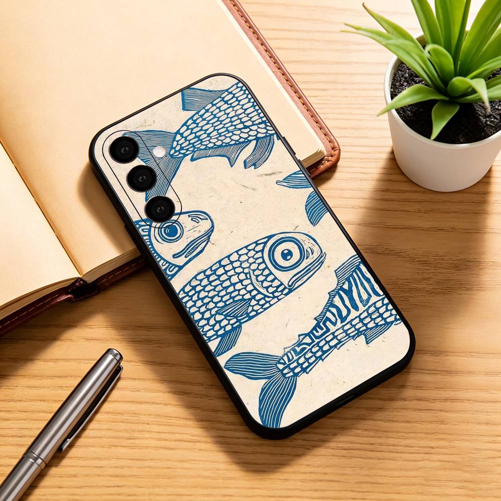 Чехол для телефона S-Sardines F-Fish Art для Samsung Galaxy A73,A72,A71,A70,A53,A52,A51, Мягкий силиконовый черный чехол
