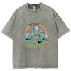 Skull Landscape Print Washed T-Shirt Large Couple Loose Wash Short Sleeve Medium Sleeve Crew Neck Dropped Shoulder