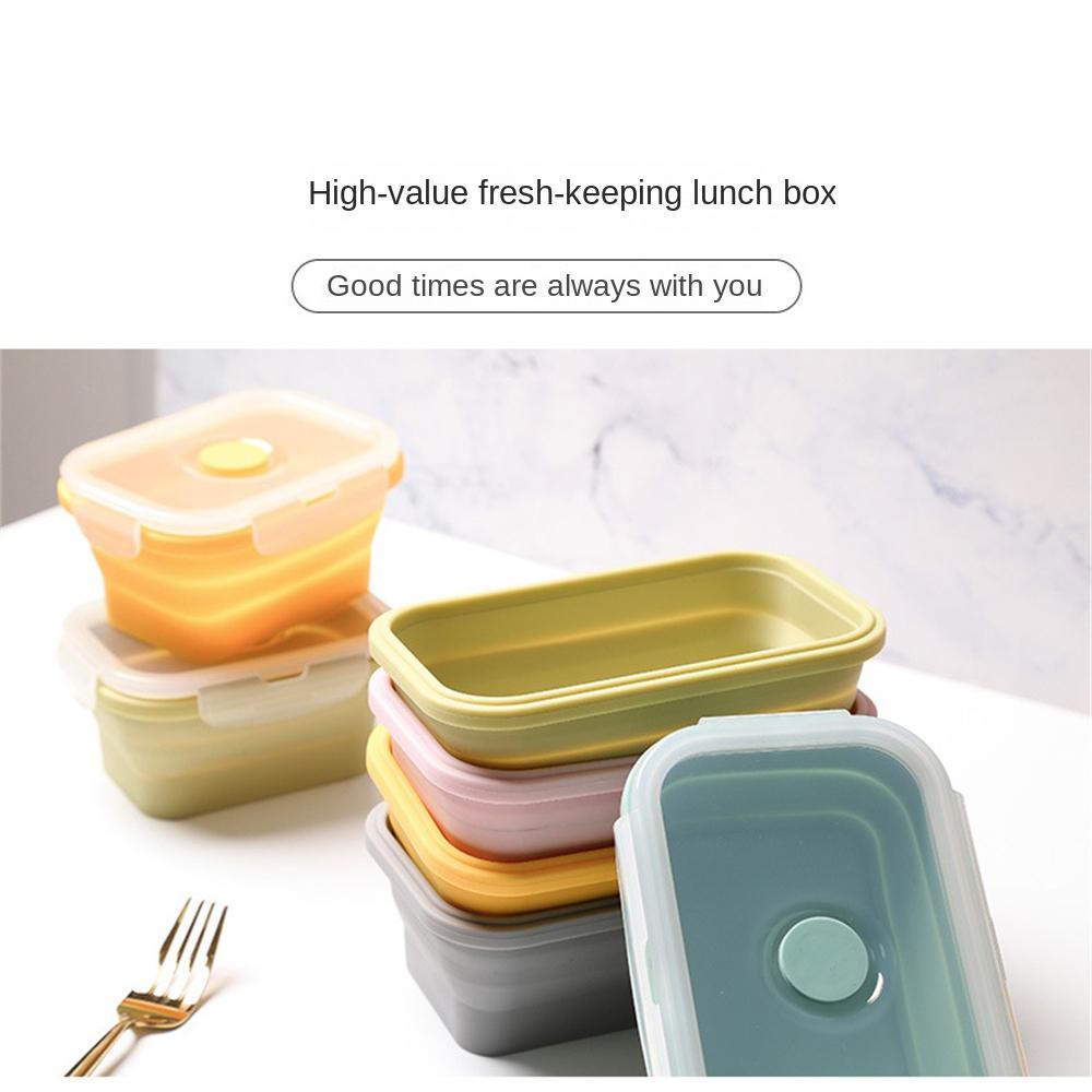 Silicone Lunch Box, Collapsible Folding Food Storage Container with Lids, Kitchen Microwave Freezer and Dishwasher Safe Kids