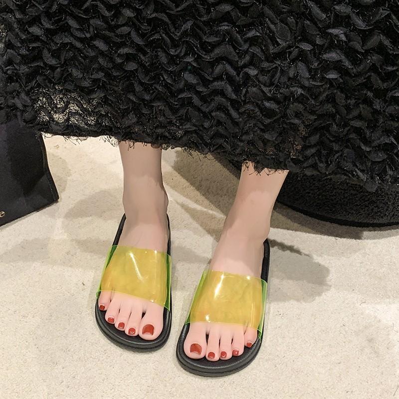 35-44 размеры женская обувь лето новая шлепанцы на одном слове женские для улицы удобная толстая подошва простые сандалии шлепки