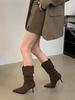 Модные женские сапоги с острым носком до середины голени Chelsea Botas на тонком высоком каблуке 2024 года. Новые поступления. Черные, бежевые, коричневые туфли-лодочки для вечеринок. Женские туфли 35-39