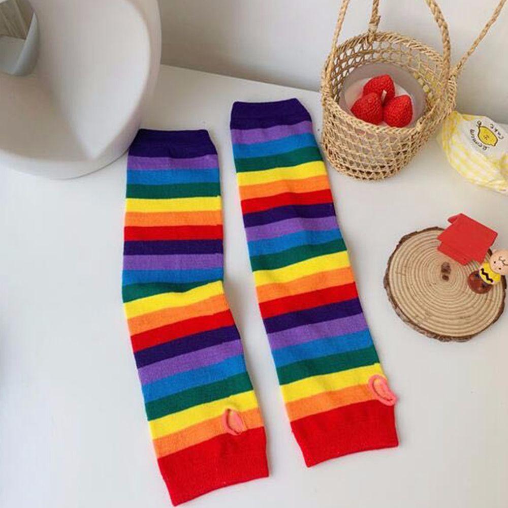 Hand Sleeve Thin Rainbow Sleeve Cuff Female Arm Warmers Knitting Gloves Striped Arm Warmers