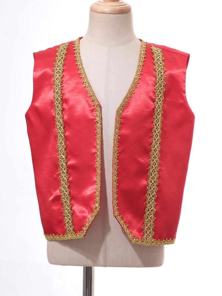 Детский средневековый фрак в стиле стимпанк, без рукавов, с золотой отделкой, украшенный жилет, готические куртки, жилет, костюм