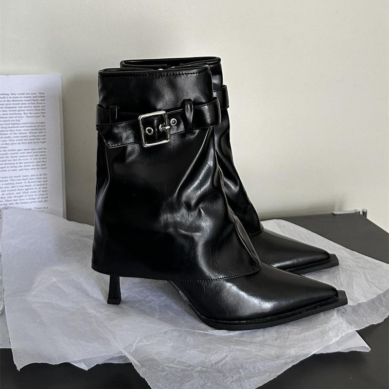 Новый Дизайн Джинсовые Ботильоны на Тонком Каблуке с Пряжкой и Молнией, Заостренный Носок, Банкетные Женские Туфли, Zapatillas Mujer