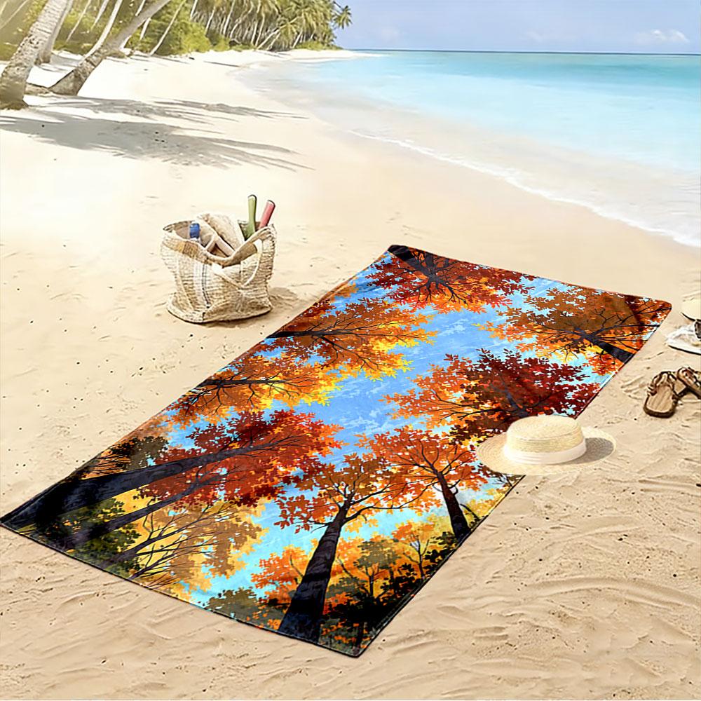 Autumn Forest with Blue Sky A must-have beach towel for beach travel