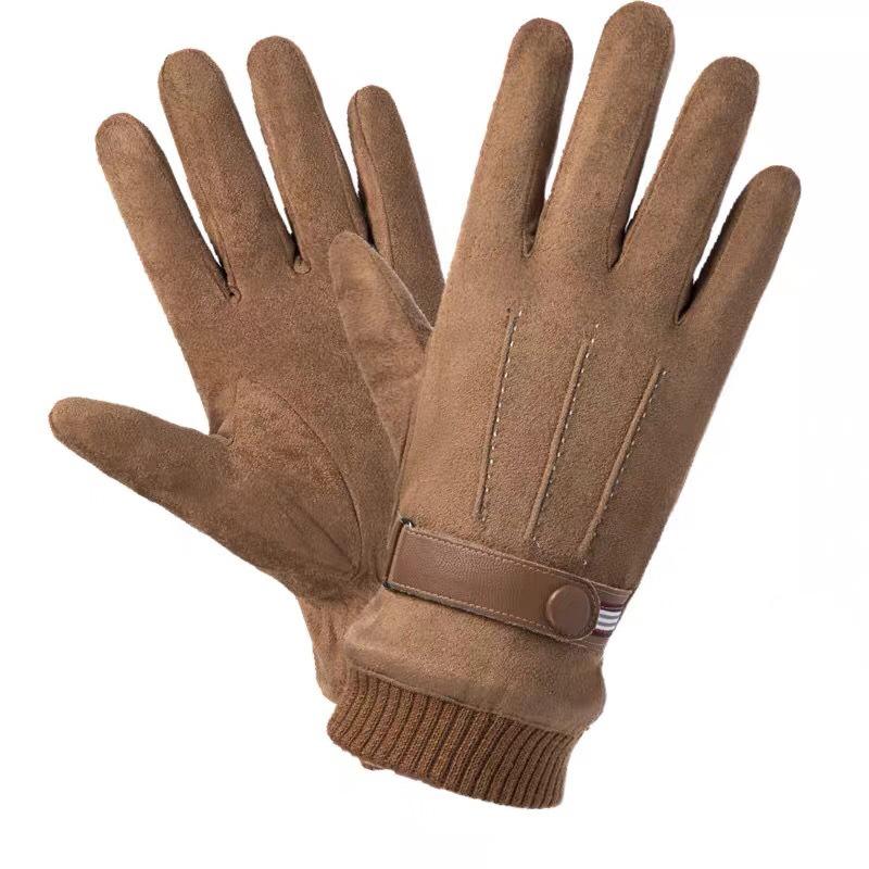 Замшевые перчатки мужские осенне-зимние ветрозащитные и теплые флисовые утолщенные с сенсорным экраном