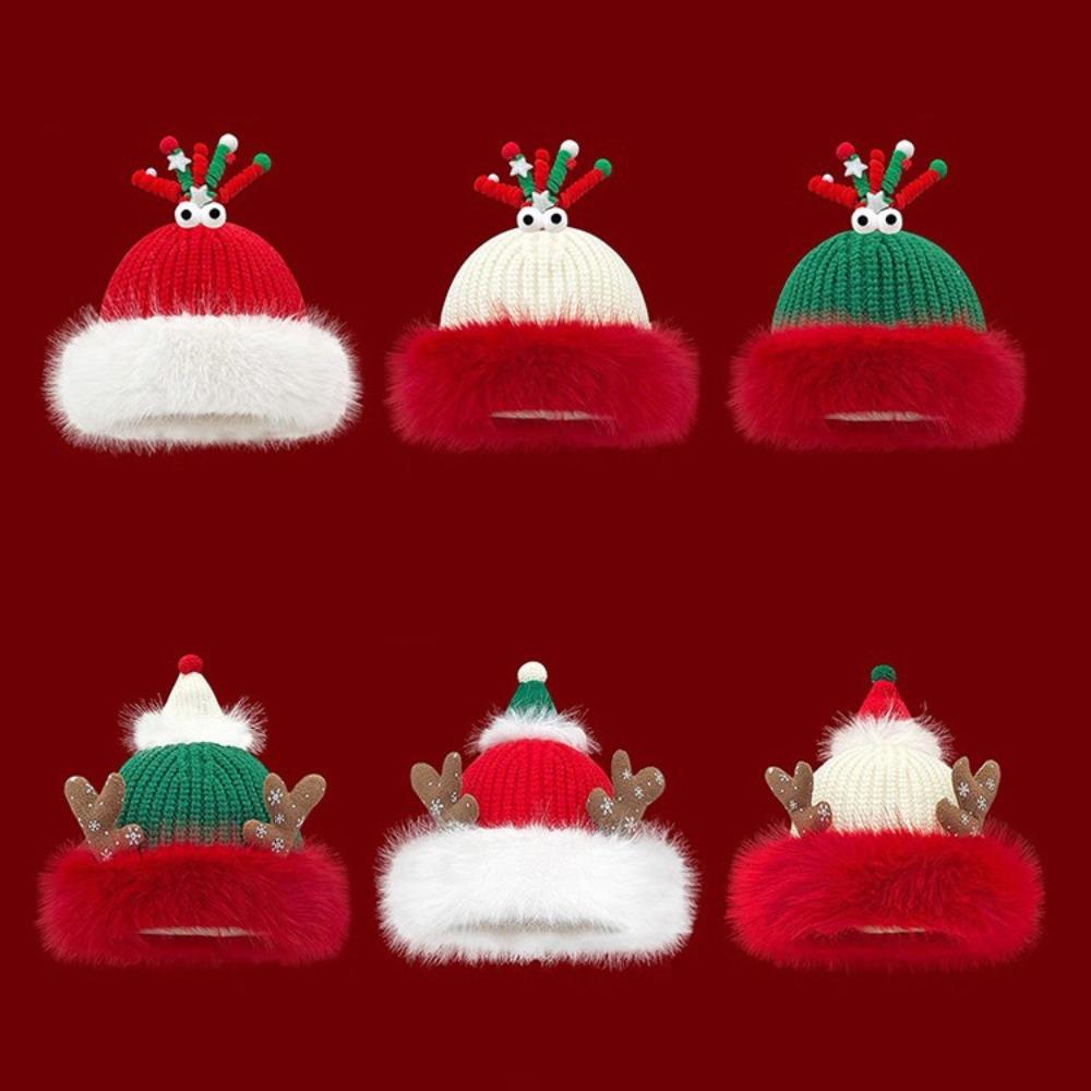 Soft Christmas Plush Cap Windproof Thickened Brimless Cap Versatile Red Knitted Woolen Hat Outdoor