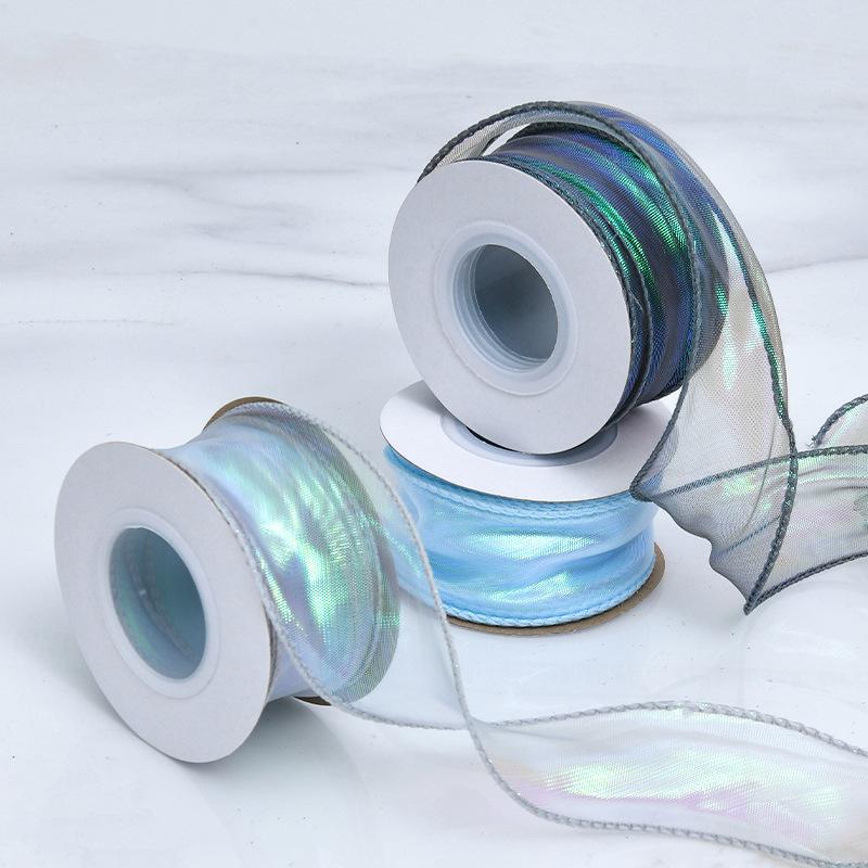 Иллюзия Рыбий хвост Пряжа Плоская Цветная Градиентная Цветная Копия Края Волна Лента Цветы Торт Аксессуары Для Волос Галстук Цветная Лента Поделки Изготовление Ленты