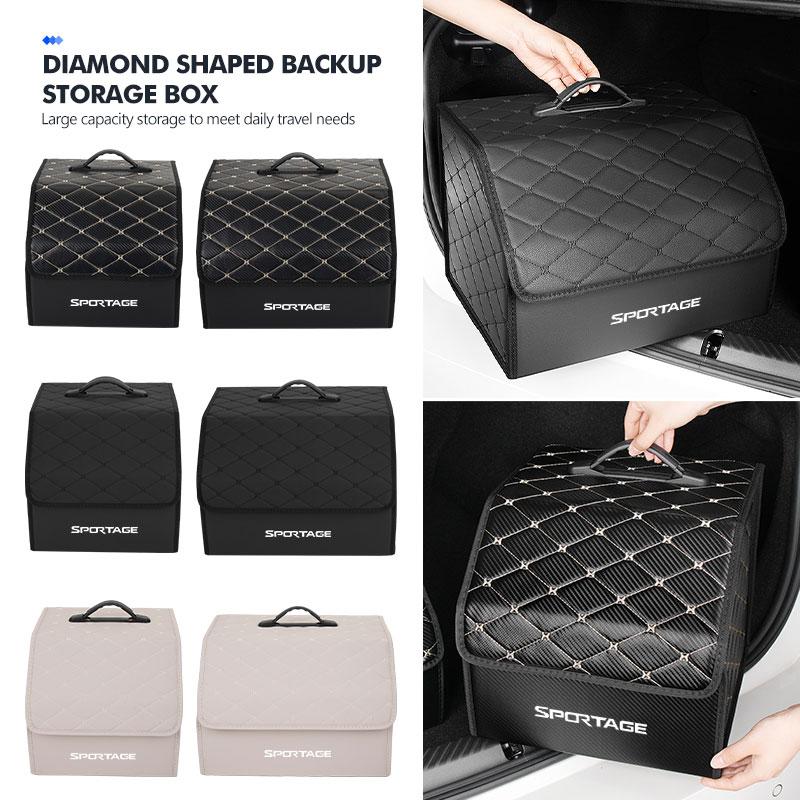AANM1 Leather Car Logo Trunk Camping Storage Box Large Capacity Tool Organizer Accessories For KIA Sportage 2016 2017 2018 Sephia