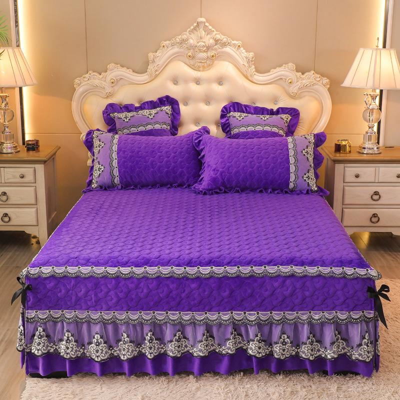 1 шт., классическая европейская плотная бархатная стеганая юбка-кровать, размер King Queen, высокое качество, короткое плюшевое покрывало, наволочка в комплект не входит