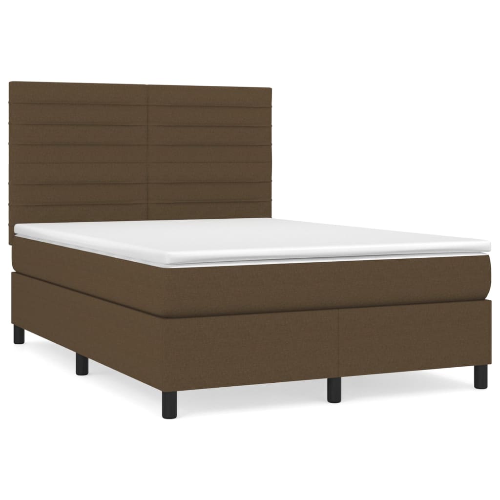 Box Spring Bed with Mattress Dark Brown 140 x 190 cm Fabric