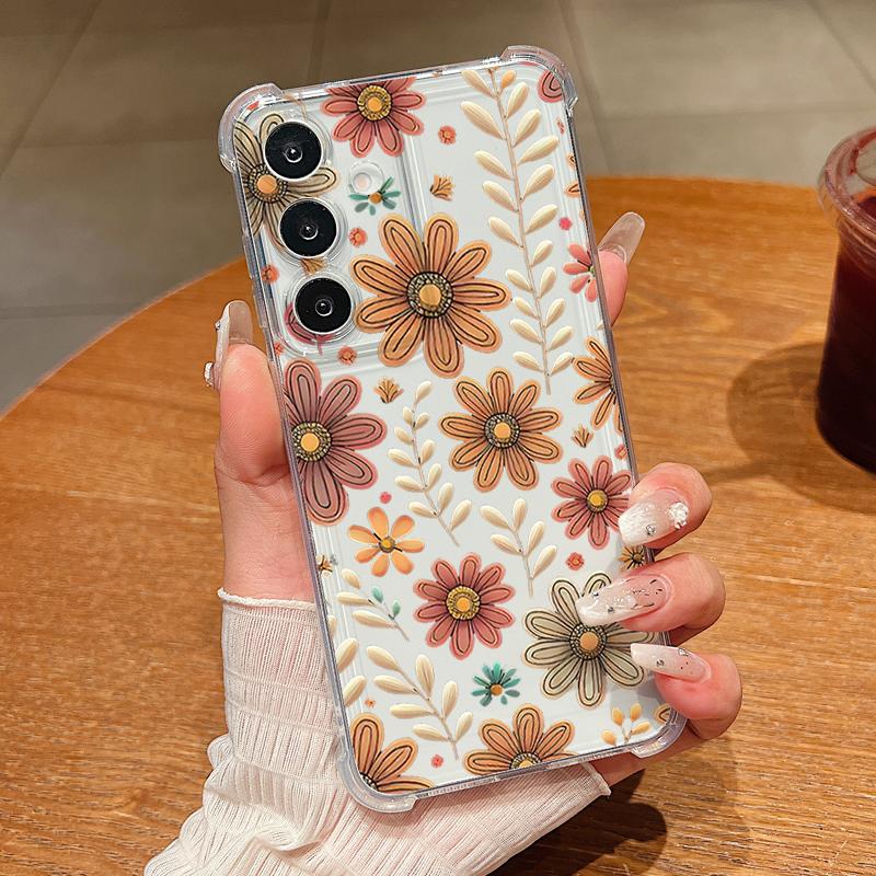 Чехол для телефона с узором из мультяшных цветов для Samsung Galaxy S26 S25 S24 S23 Ultra S22 Plus S21 S24 S25 FE Прозрачный Ударопрочный Мягкий Чехол