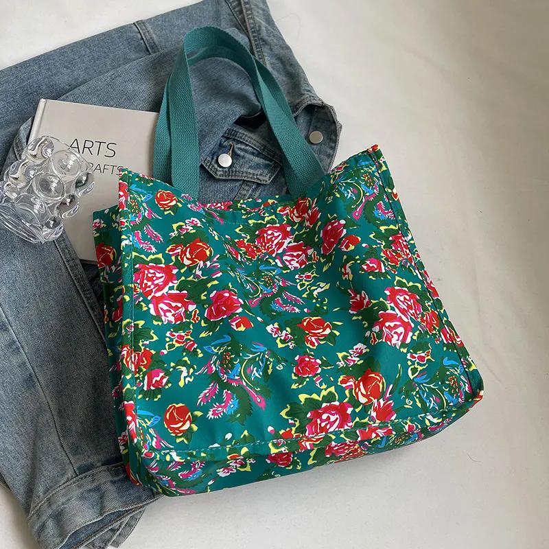 WTEMPO Retro Large Capacity Floral Printed Bags Casual Versatile Singer Shoulder Bags Women's Travel Beach Shopping Handbags