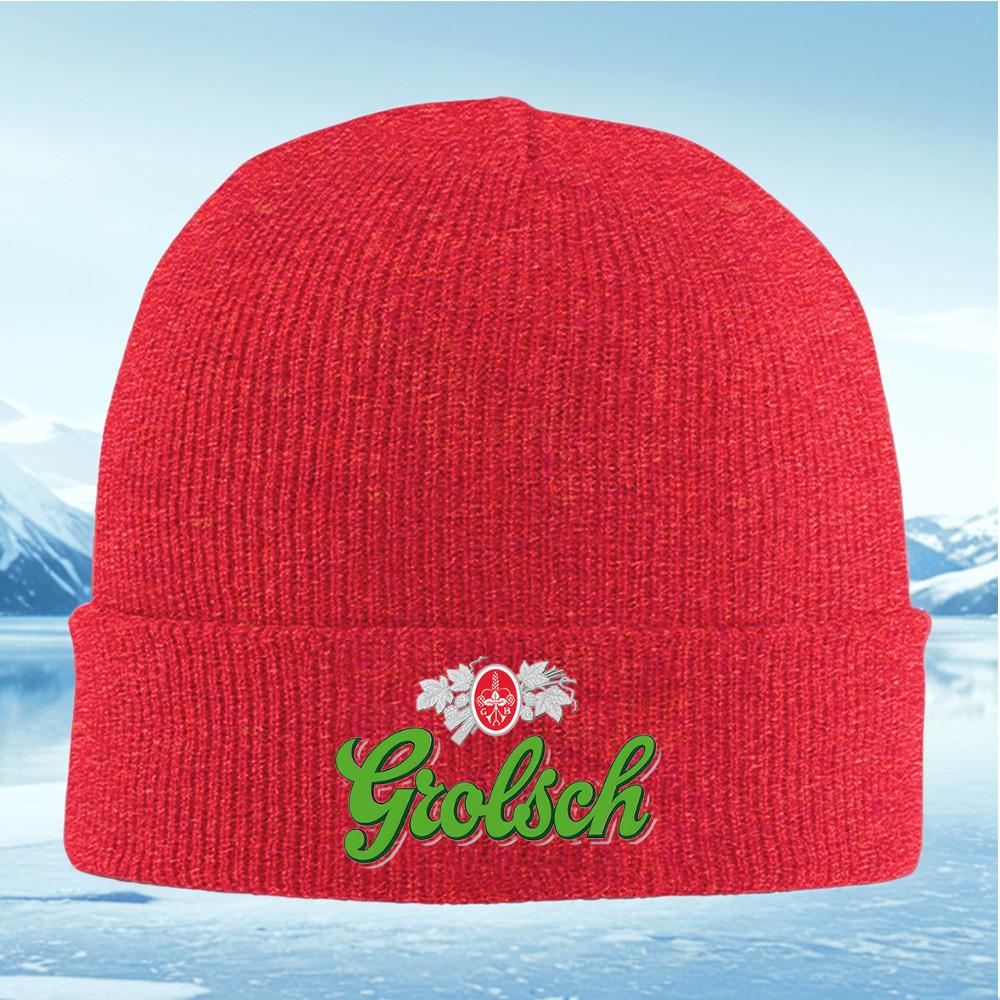 Green Grolsch text logo,oval emblem Men Women Unisex Knitted Hat Beanie Pullover Cap Winter Thermal Warm Christmas Outdoor Cycli