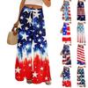 Women Summer Boho Palazzo Pants High Waist Wide Leg Independence Printing Casual Trousers With Pockets