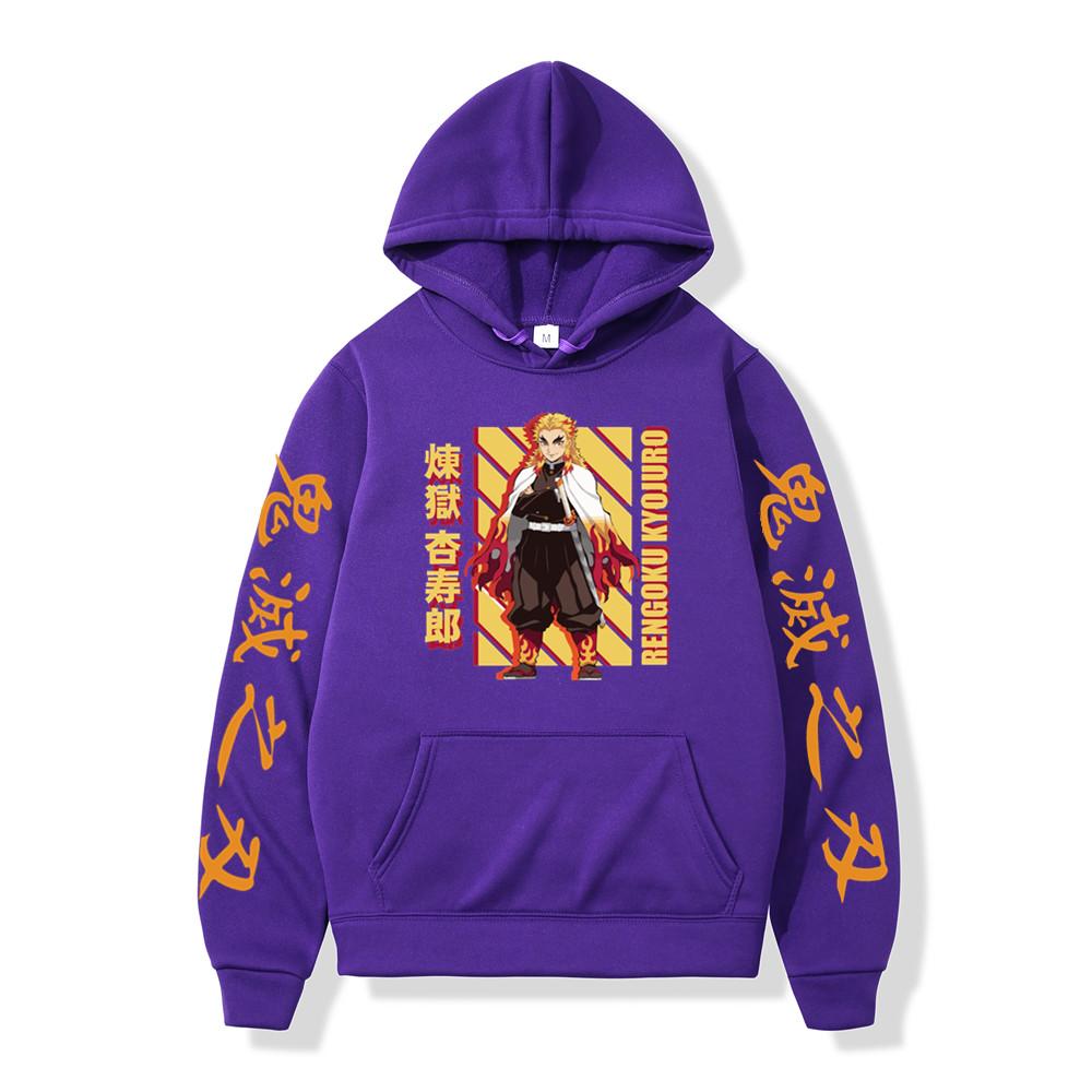 Japanese Anime Movie Demon Slayer Kimetsu No Yaiba Hoodies Men Fleece Cartoon Rengoku Graphic Streetwear Sweatshirts