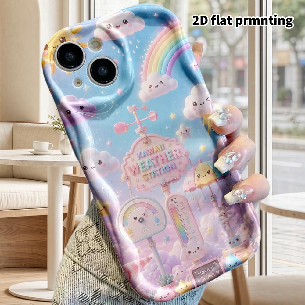 Phone Case: 2D flat design suitable for iPhone 18, 17, 16, 15, 14, 13 Pro film protective case, couple style, cute weather station, Christmas and Hall